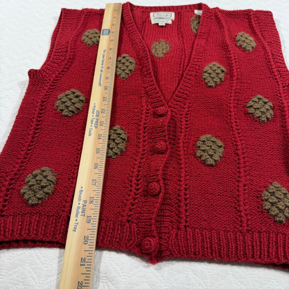 Vintage Foxcroft Red Hand Knit 100% Wool Vest With Pinecone Appliques Size S - Picture 9 of 9
